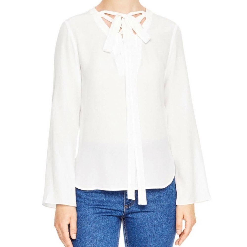 Sandro white silk front tie blouse size 1 / small‎